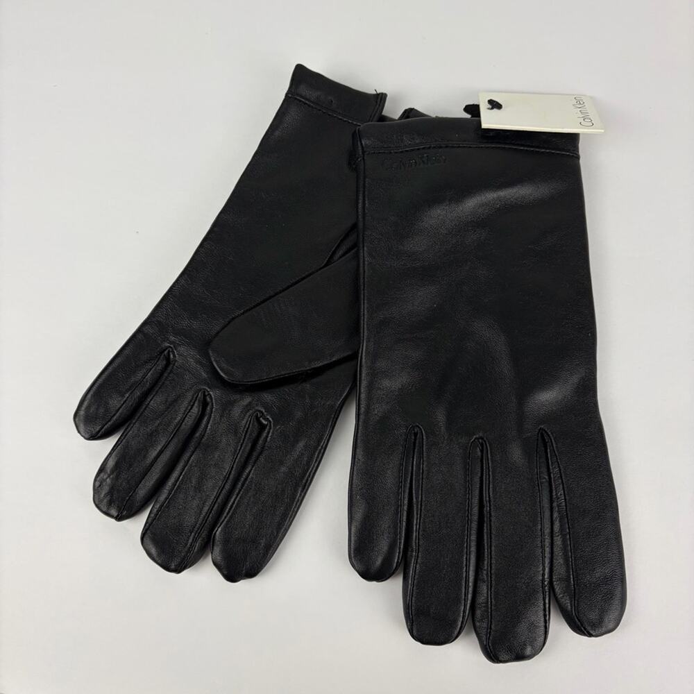 Calvin Klein Black 100% Leather Gloves Medium